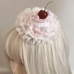 さくらんぼ ケーキ 風 ヘアクリップ 帽子風 ヘッドドレス ロリータ ヘアアクセ