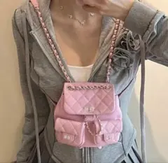 キルティングデザイン ピンク　リュック　SHEIN