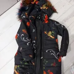 花柄ファー付きロングダウンコート