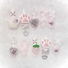 【❤︎現品❤︎】量産型　ネイルチップ　ハンドメイド　ピンク　地雷系　リボン　ハート