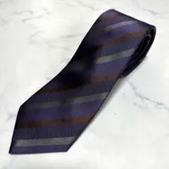 未使用級美品　PAZZO ネクタイ　ストライプ　パープル　ブラウン　グレー