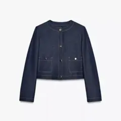 【美品】ZARAコントラストニットジャケット ZARA コントラストニットジャケット S ネイビーブルー ネイビー ニット