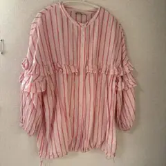 niko and ... ピンクストライプ フリルシャツ Lサイズ