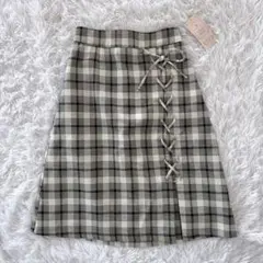 MAJESTIC LEGON レースアップフレアスカート チェック リボン 地雷