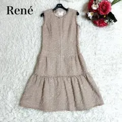 【美品】　Rene ルネ ベージュ ワンピース カメリア　ノースリーブ　36 M 中古・古着通販】Rene (ルネ) ギャザーノースリーブワンピース