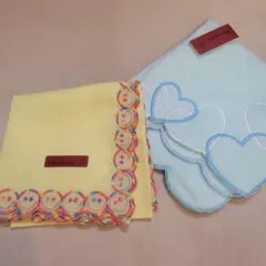 イエローと水色の刺繍ハンカチセット