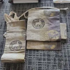 袋帯　作り帯　ワンタッチ　マジックテープ　純銀　正絹　京都織元謹製【新品未使用】 いろはにこねこ 京袋帯 ワンタッチ 作り帯 ROCCAコラボ｜軽装帯