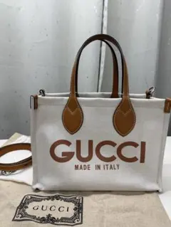 GUCCI トートバッグ キャンバス ホワイト/ブラウン