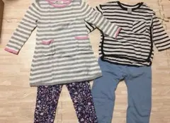 ★H&M babyニットボーダーワンピースカットソー花柄ズボン水色スエットパンツ