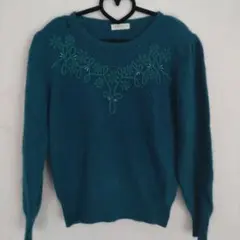MORE MIND ターコイズ刺繍セーター Lサイズ