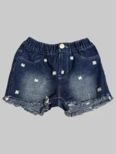 花柄刺繍付きデニムハーフパンツ