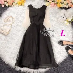 【即日発送】【フォロー割】結婚式♡ロングワンピースドレス♡黒♡パール♡L