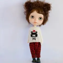 ブライスアウトフィット　白クマサンタセットのニットセット　レッドギンガム