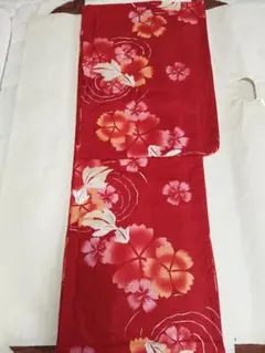新品未使用 浴衣・半幅帯・帯留・三分紐4点セット 白地 金魚 薔薇