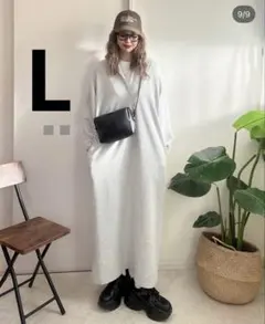 しまむら NON ハーフジップワンピース noooon グレー L