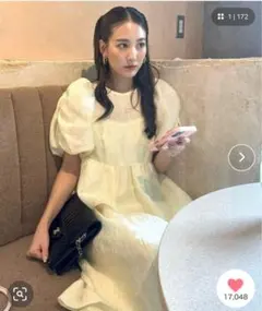 バブルスリーブジャガードドレス　ANDRESD イエロー　MT