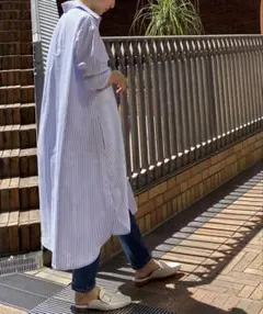 ストライプ柄 ロングシャツワンピース 長袖のサムネイル