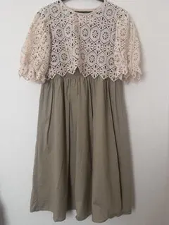 moi tytto パフスリーブクロシェトップス ワンピース2点セットのサムネイル