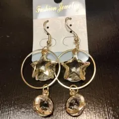 ピアス星型クリスタルビーズフープピアス レディースフックピアス