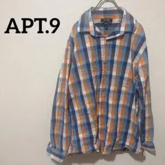 APT.9 スリムフィット チェックシャツ 17/34-35 ブルー オレンジ