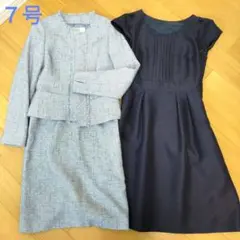 低身長ママスーツ3点セットアップツイード水色紺セレモニー 入園卒園卒業入学