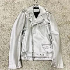 【希少】ZARA ザラ　ダブル　ライダースジャケット　シルバー　Lサイズ