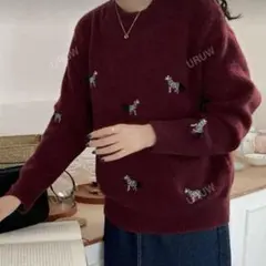 【最終価格】レディース トップス 長袖 ニット セーター 刺繍 しまうま 秋 冬