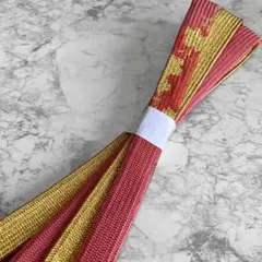 絹 帯締め☆高麗組 平組 桃色(ピンク)×金糸×グラデ 枝梅柄 組紐