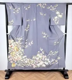 D971訪問着 友禅 金駒刺繍 花模様 正絹 着物 袷 しつけ糸付き未使用極
