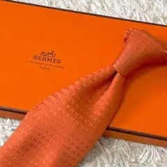 ☆美品☆HERMES エルメス　ネクタイ　ファソネ　シルク　オレンジ　H柄