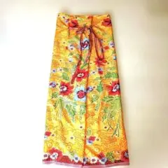 花柄オレンジロング　巻きスカート　リゾート　アジアンテイストのサムネイル