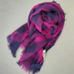 ユニクロ　コットンリネンストール　ピンク　ブロックチェック