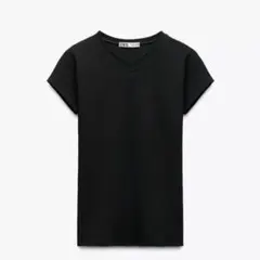 【新品】ZARA　VネックT　黒　M