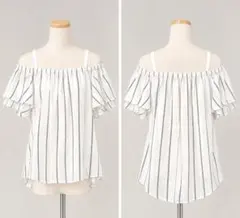 オフショルダー ストライプ ブラウス 半袖