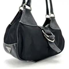 美品✨　PRADA プラダ　ワンショルダーバッグ　三角ロゴ　フラップ　ブラック