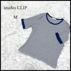 美品【studioCLIP】スタジオクリップ 5分袖ボーダーニット M ネイビー