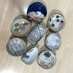 【有田焼】茶染窯 小皿・小鉢 8点セット 絵変わり 染付 色絵 和食器