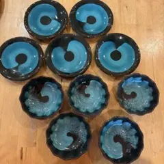 青と黒の波型　陶器　お皿&ボウル 5個セット