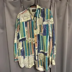 ➖シルク／サイズL➖ 古着屋購入 メンズ 長袖 総柄シャツ MASSI 送料込み