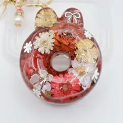 うさ耳ᕱ⑅︎ᕱドーナツ　レッドジャスパー　オルゴナイト　キーホルダー
