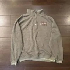 ハーフジップ トレーナー 古着 グリーン カーキ y2k 刺繍 ワンポイント