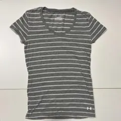 アンダーアーマー ボーダーTシャツ グレー Vネック S