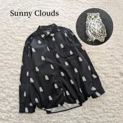 美品【Sunny clouds】サニークラウズ　闇夜のシマフクロウシャツ　長袖L