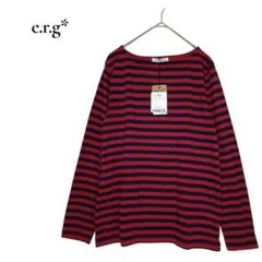 e.r.g イーアールジー ボーダー 長袖 カットソー M ボートネック レッド