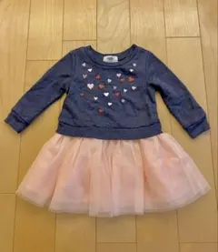 ハート刺繍 ネイビー スウェット ワンピース