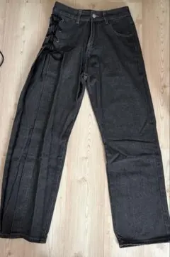 ダークグレー ワイドレッグデニム サイドボタン