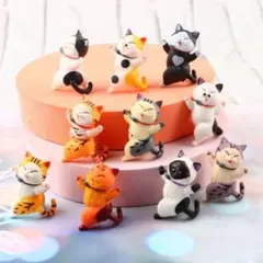猫ちゃん 置物 10匹セット 飾り マスコット 招き猫 ミニチュア 踊る猫 幸運のサムネイル