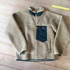 patagonia フリースジャケット S ベージュ/ダークグリーン　レトロX