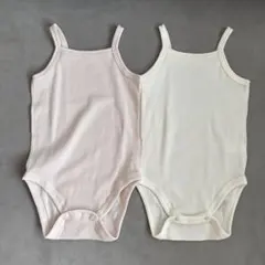 PUPO キャミ ロンパース 2枚 80cm 日本製 ピンク アイボリ 綿100