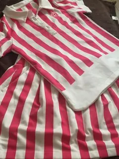 パーリーゲイツ PG ストライプ フリル付シャツ&スカート ネイビー